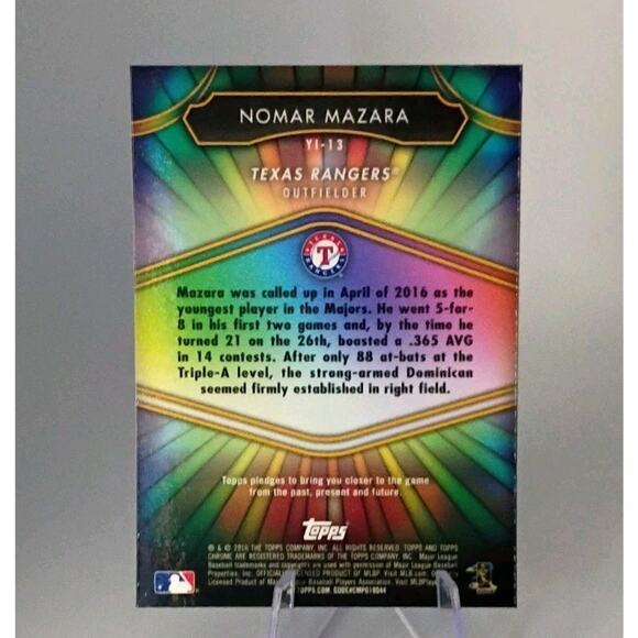 2016 Topps Chrome - Youth Impact Nomar Mazara #YI-13 (RC) REFRACTOR - Picture 7 of 7